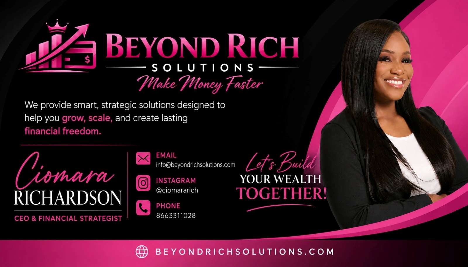 Beyond Rich Solutions sponsor card for Ciomara Richardson, CEO and Financial Strategist, info@beyondrichsolutions.com, @ciomararich, 8663311028.