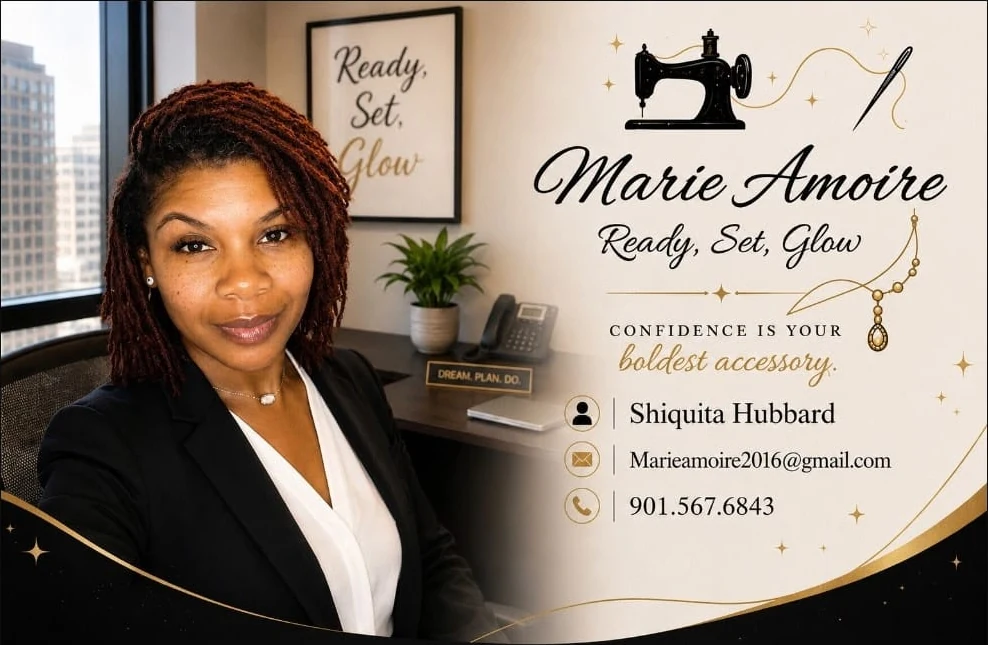 Marie Amoire sponsor card for Shiquita Hubbard, Marieamoire2016@gmail.com, 901-567-6843.